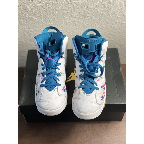 Nike Girls Air Jordan 6 Retro GS‎ Sneakers Leather 543390-153 Green Abyss 6.5Y - Picture 1 of 6